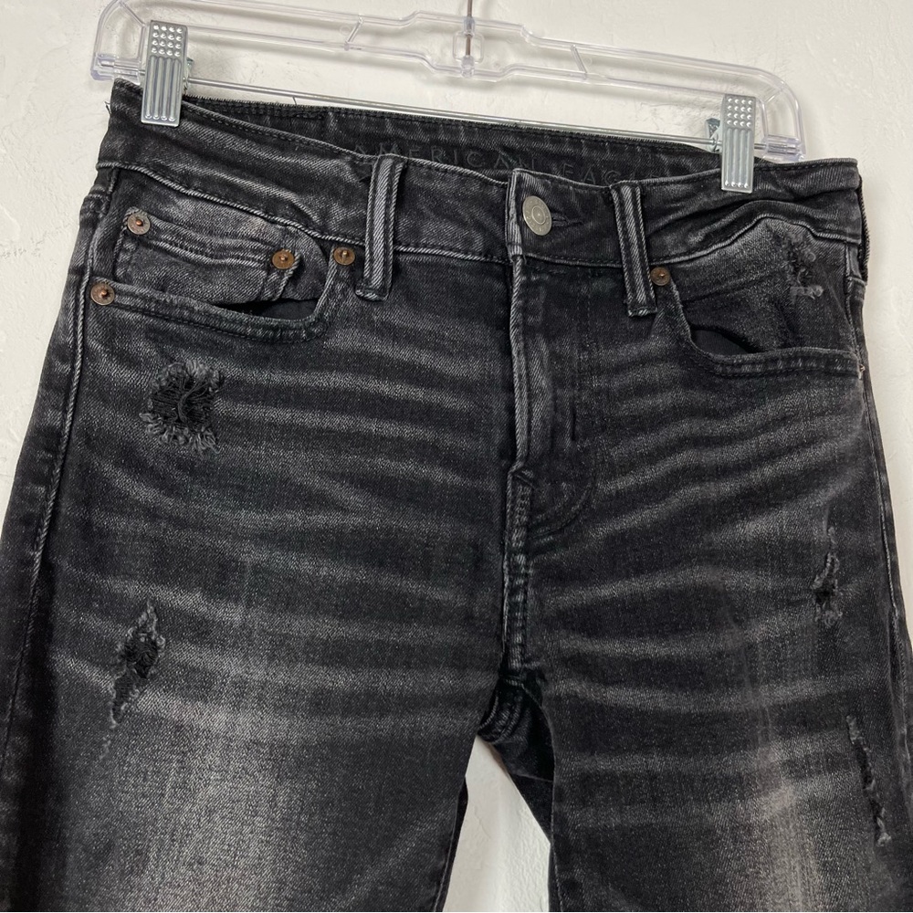 American Eagle Jeans‎ Skinny Black Dark Wash Distressed Ripped Frayed Cotton - Picture 9 of 9